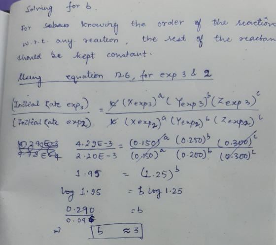 Solving for b. for salaus knowing the order of the reaction w.ret any reaction the rest of the reactan should be kept constan