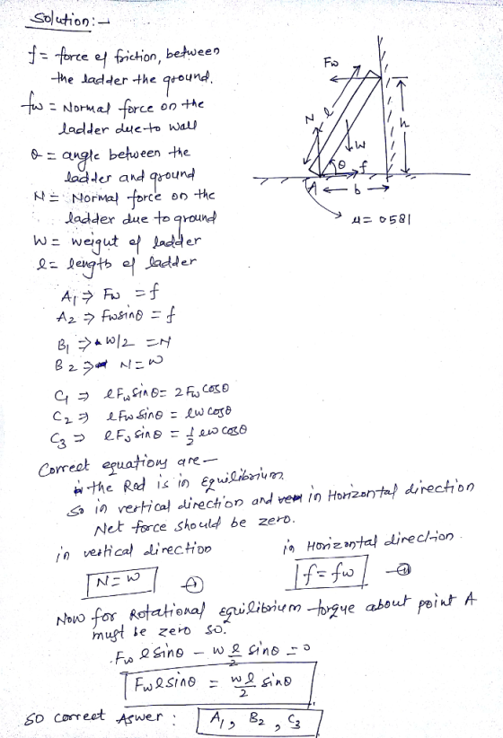solution :- eeワ the Sadder the qround NorMa force on te ladder due-to waul ん 8augle between He oder ad qround Norna, torce on
