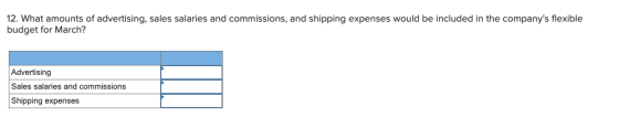 12. What amounts of advertising, sales salaries and commissions, and shipping expenses would be included in the companys fle