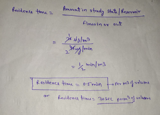 Residence time - Amount in steady state/ Reservoir flows in or out 20 Ag/m3 Youngmin & min/m3 I Residence time - 0.5 min to p