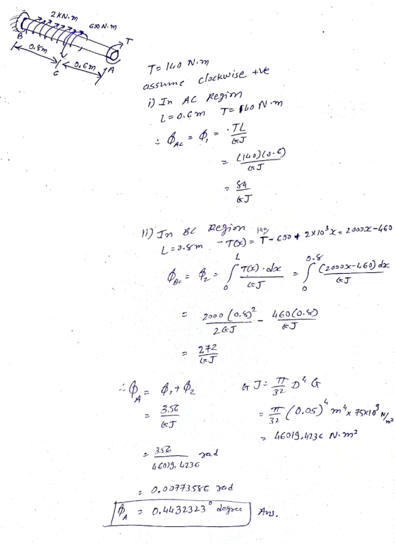 2 Knim GOON.m 1747 K 0.5m 0.6m T= 140 Nom assume clockwise the i) In AC Regim 2=0.6m I= 140 Nm BAC = 0, TL LEJ (143)(3-6) (TJ