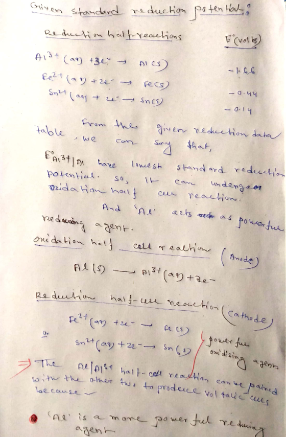 -0.44 Giren standard reduction potential. Reduction half-reactions F(volls) A13+ (aq) +3e + AICs) Ee2+ (antre fecs) Sm2+ ( a