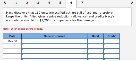 < 1 2 3 4 5 Macy discovers that 150 units are scuffed but are still of use and, therefore, keeps the units. Allied gives a pr