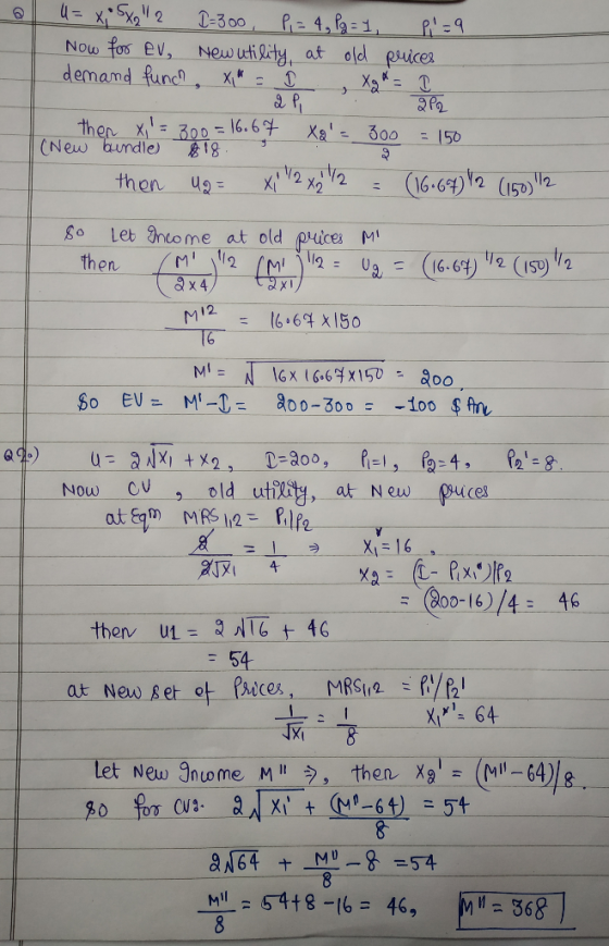 Ph- 4,P3-1 D=3 00 Now fos ev, New utity, at old pices demand func, X then X300 = 16.6 రెం - 150 (New bundle) &18 (16.69) 12 (