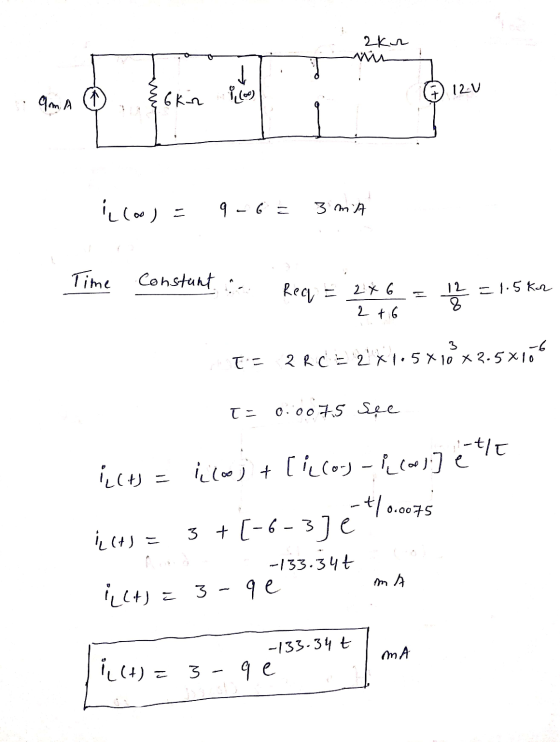 ما2 ہے 9mA 12V رصا :( : (مه) ۹ - ( = 3 (h A Time Constant Req = 2x6 سم 1.5 - : 2 6 ۔ C- 2 g = 2x1.5 x 10 x 2.5 x 10 C = امک 1