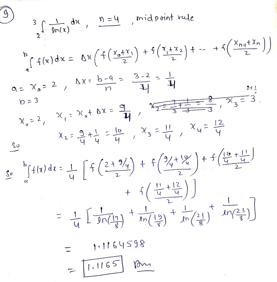 g n=4 midpoint sule ㅗ en(x) + b (Saatr)) No x+ ( (( + (4) + s f(x) dx = 120 다 - 32 AN: b- 4 - 뿌 쾨 / n ho 21! 1 q: 0 2 b=3 2,