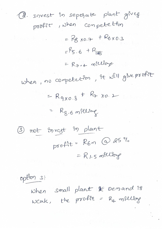 poofit Q. Invest in seperate plant gives when competetin • R8x0.7 + R6x0.3 =f5.6 + R2 = Rzeq milling when , no competetion, i