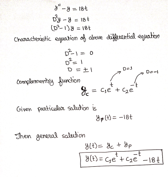 l 18t Dy (D21 18t 18t Charactenistic equation o above dirantial eguation D = DE- Complemerthy furcion -t t Cie C2e Given part