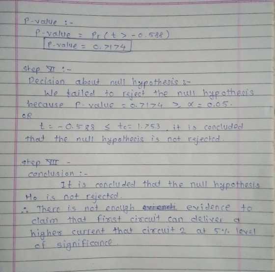 P-valve :- P-value = P-value = Pret > -0.588 0.7174 Step I :- Decision about neell hypothesis :- We tailed to reject the null