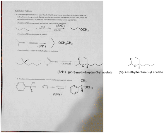 Substitution Problems Lin each of the problems below, label the alli halide as primary secondary or tertiary Label the nucleo