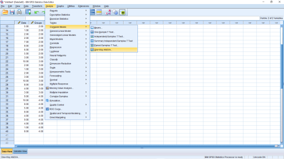 - Х Window Help A 14 Visible: 2 of 2 Variables hr var var var var var var var var var var var var var var M Means... t One-Sa