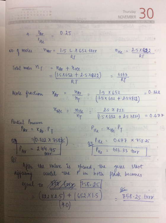 DECEMBER 3 5 1 17 18 19 20 21 22 30 31 10 24 Thursday NOVEMBER 2017 /W48 0.25 He No. of moles Mar = 1.5 L x 652 torr RT The