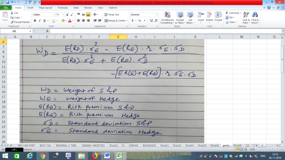 OPTIMAL RISKY POR VC AMORT SINKING JORDAN - Microsoft Excel (Product Activation Failed) Page Layout File Home Insert Formulas