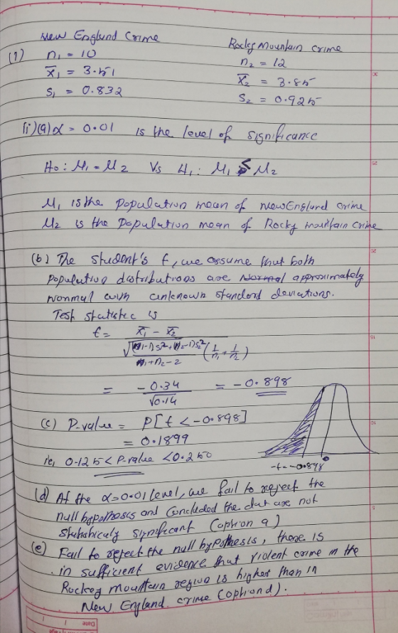 Crime Rocky Mountain crime 1 (1 New England no 10 X = 3.5l s =0.832 12 = 12 X = 3.85 S₂ = 0.926 1)(a)x= 0.01 is the level of