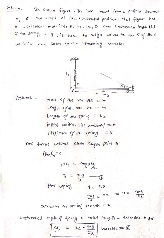 Given: In shown figure The bar moves from a position denoted. by and stops of the horizontal position. That figure has variab