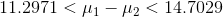 1 1.2971 < μ1-μ2 < 14.7029