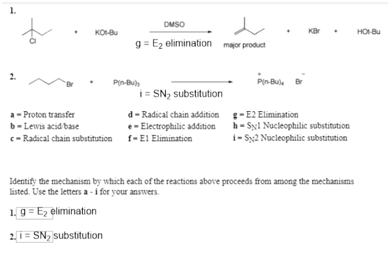 1. DMSO Cl gE2 elimination major product 2. Br* P(n-Bu) P(n-Bu) Br SN2 substitution a - Proton transfer b Lewis acid base c R