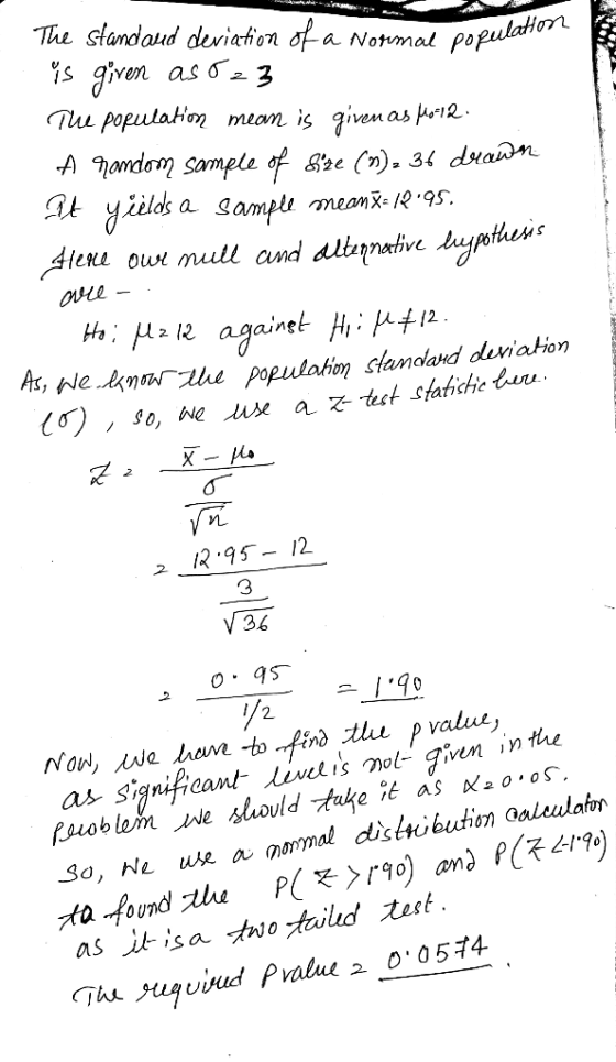 The Standard deviation of a Normal population Matton is given as 023 The population mean is given as Mose. A random sample of