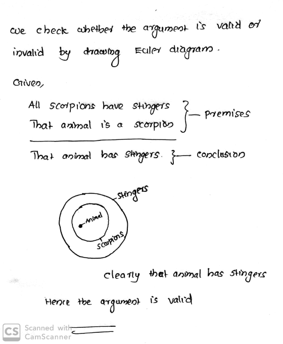 cue check whether the is valid od argument invalid by by dracing Euler diagram. Criven, All scorpions have stingers That anim