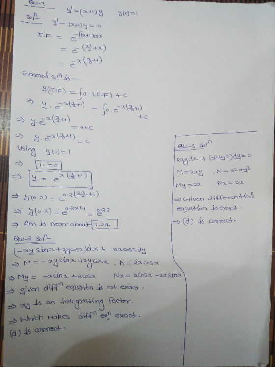 owy - y=(at)y sol y(0)=1 y- (041) y = 0 to using y(0)=1 I. F. = Satilda = é % 4x) = ¿x (334) General soll is- 4(I-F) = 10-1