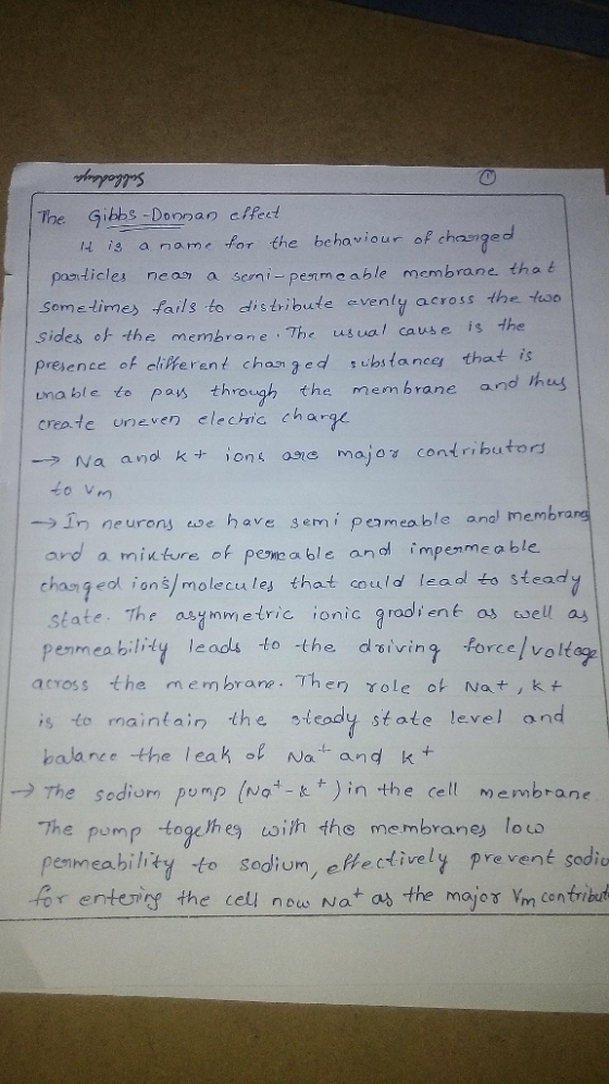 The Gibbs -Donnan effeet 14 i3 a name for the behaviour of chasrged padicles nea a seni- penmeable membrane. tha i Sometimes
