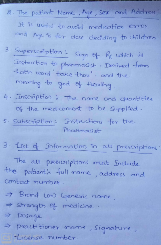 2. The patient Name, Age, Sex and Addres- It is useful to avoid and Age is for dose medication error deciding to children 3.