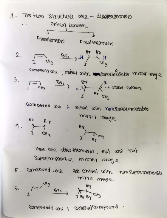1. The two structure are - dieptereomon Optical isomeer Enantiomon Dipplercomon Br 87 I H3 I CH3 compound wole : enival with