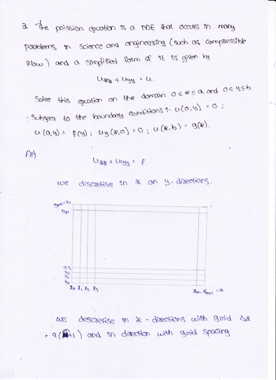 3. The poission cacation is a PDE that cccuss in many pooblems in Science and engineering (such as compressible flow) and a s