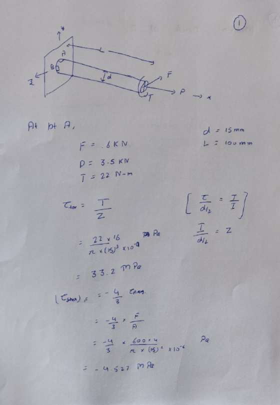 P - x At bt A d = 15mm L = 100mm F = 6KN P 3-5 KM T = 22 Nom Tror I Z Pa - Z 2/2 = 22x16 Tx(15) x 100 hPa 33.2 Esher) - 4 cer