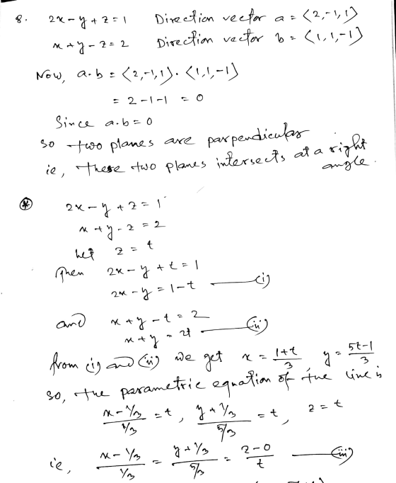 22- ZEI kayo Direction reefor (2,-1,1) May-2=2 Direction vector ba(,1,-1) Now, a.bs (2,-1,1). <!-1,-1) • 2-1-1 Since arb=0 so