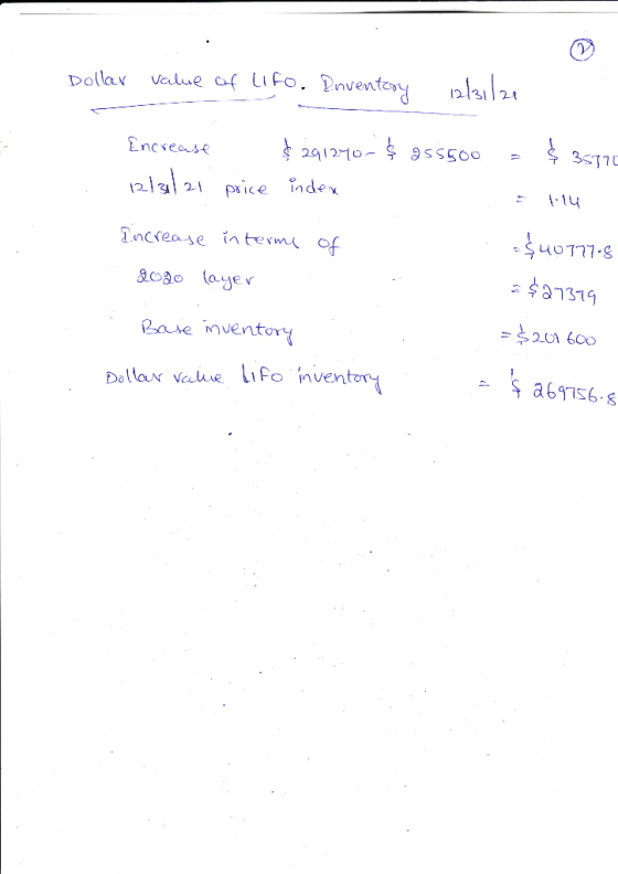 Vealue cf LiFo. Pnventeny Dollar 3511 291210- asssoo Encsease 219121 price index Tncrease intermu of = $a7319 3oao layer 201