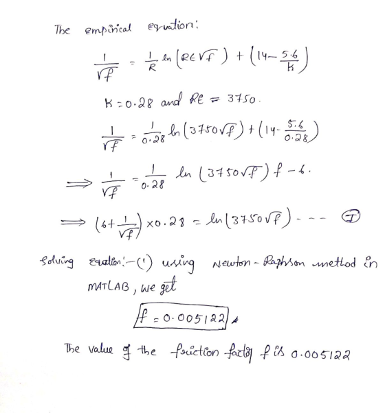 The empaical evdion K0.2 and Re31o 0.38 T- 0.28 The value 역-the -fiction ( o 005123