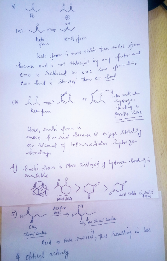 3) H keto form keto fom mre She an endli em because enol imof Sae r BindHoxmatian, em Cbend (b)i trameli utarY inting Phirysu