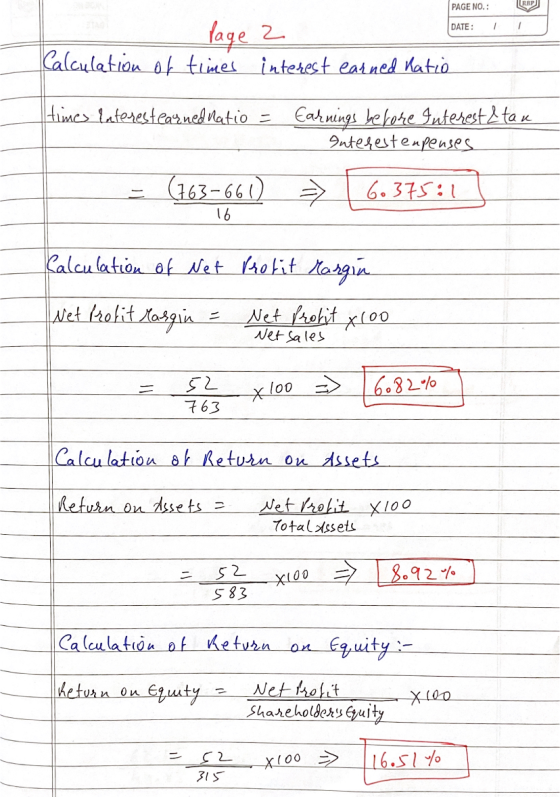 PAGE NO.: DATE: 1 Page 2 Calculation of times interest earned Katio times Interestearned Natio - Earnings before Intereste ta