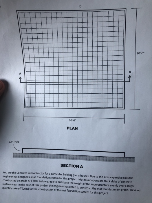 ID: 20-0 A 20-0 PLAN 12 Thick SECTION A You are the Concrete Subcontractor for a particular Building (i.e. a house). Due