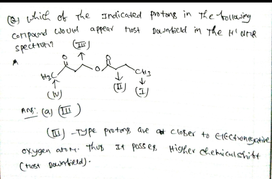 compound would spectrung -Type Protong are at closer to Electronegative oxygen atom. Thus it possef Higher chemicdshift ( whi