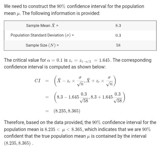 We need to construct the 90% confidence interval for the population mean p. The following information is provided: Sample Mea