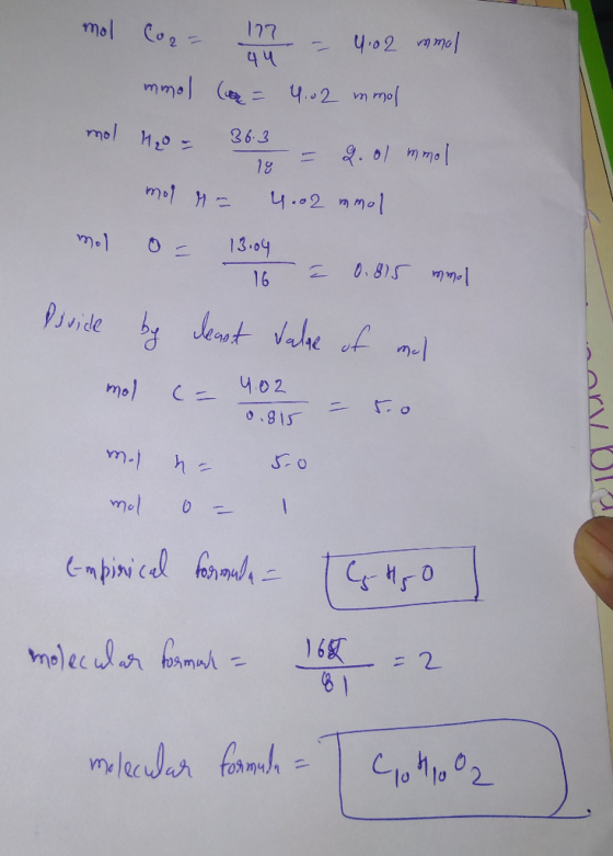 177 mol Co2 44 mol 20 36.3 11 4.02 mm01 13.04 0.8)5 mm 16 byJemnt vahe f Jaide 4.02 mol 0.915 mel Enpini cel ho 16 81 = 2