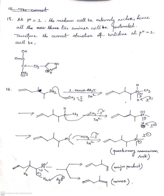 15. The connect acidie, hence 15. At pH = 1, the medium will be entremely all the act three teso amines will be protonated. T