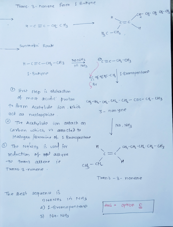 Trans-3-honene from 1 Butyne CH CH Cth the chy H H-CEC - CHE C H3 H the C- CH₂ Synthetic Route NA NH 2 ec=c-CH₂-CH₃ H-CEC-CH-