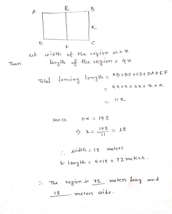 m B x D с ut width of the region is=x length of the region = 48 Thun AB+ Be + CD + PATEF Total fencing length= 4 x + x + 4x +