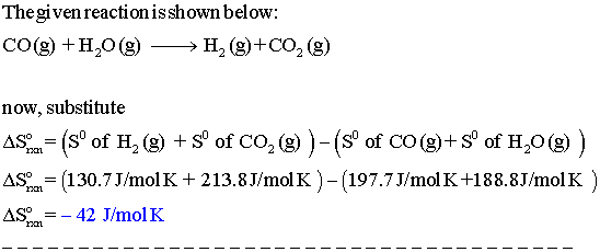 Thegiven reaction is shown below: now, substitute ASoa(so of H2 ) + So of Co, (g))-(S of CO(g)+ S of H,O()) AS 130.7J/molK 21