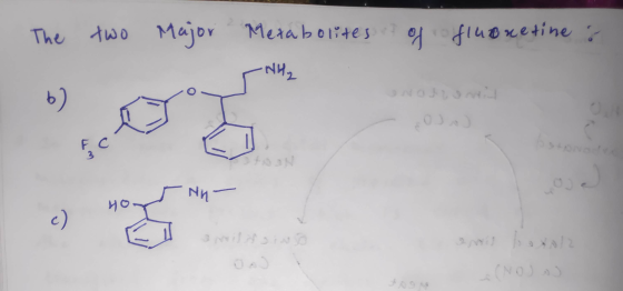 The two major Metabolites of fluoxetine : -NH₂ b ) TU F C betono 3 Nu- Ho c ) (NOJA