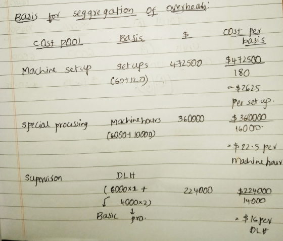 Basis for seg gye gation of Overheads Basis - cost per basis cast pool Machine Setup 4+2500 set ups (60+20) $472500 180 - $26