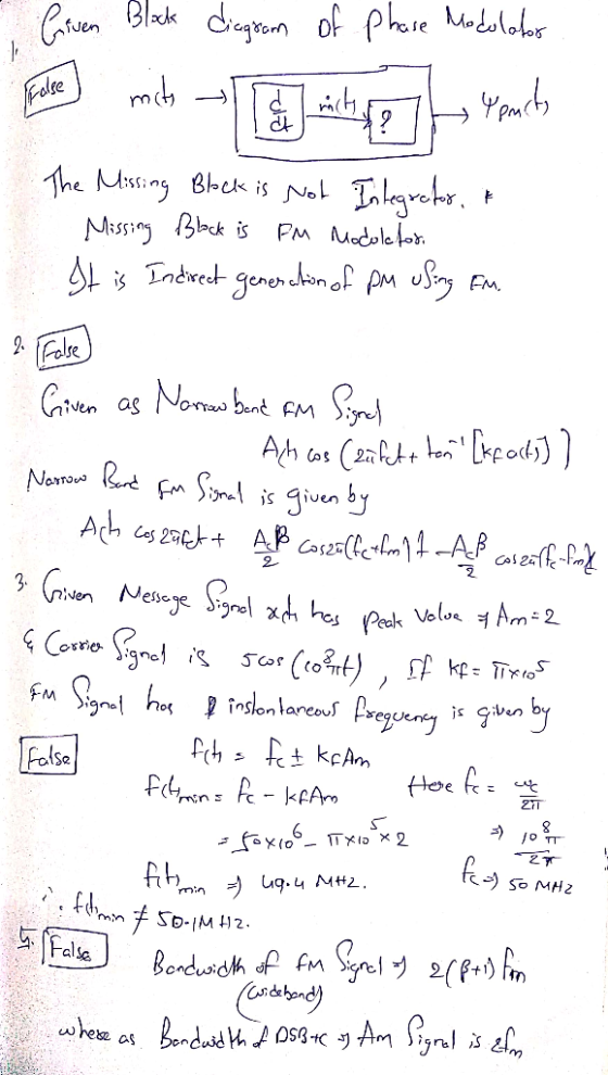 Given Black diagram of phase Modolobo The Missing Block is Not Integrator, a Missing Block is PM Modulator It is Indirect gen