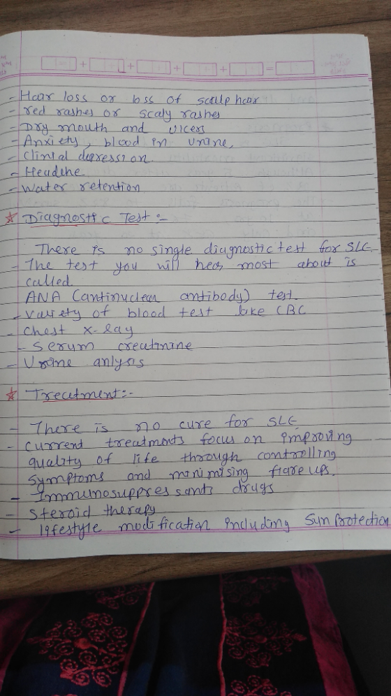 -Haar loss or loss of sculp hoor. red rashes or scaly rashes. Dry mouth and ulcers - Anxiety, blood in unine, clintal depress