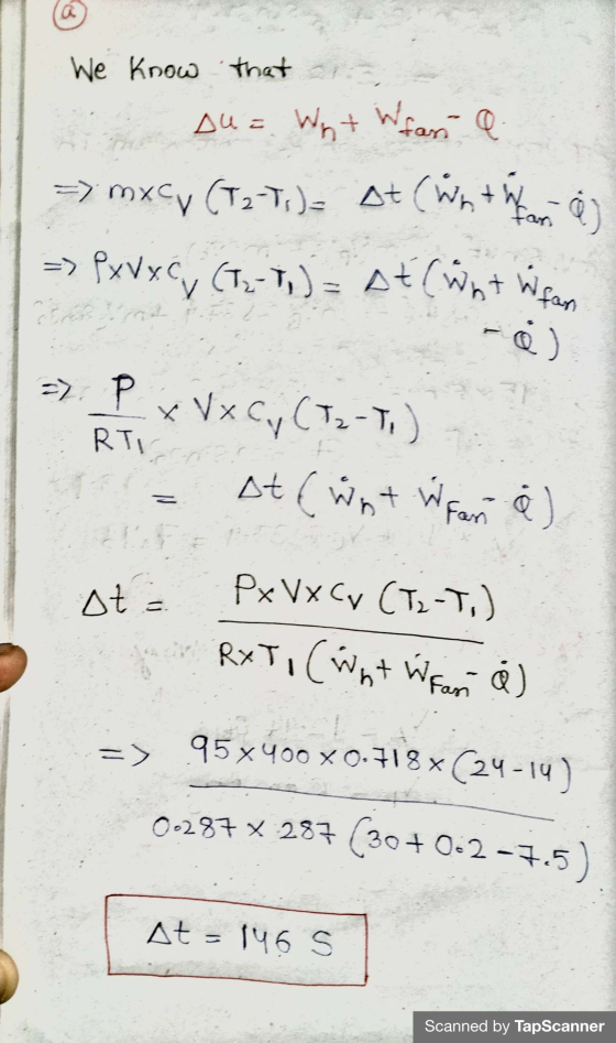 We know that ar3 Aula Wnt Wfan => mxcy (T2-T;)= At (Wathan a • 1 x V xC (T2-T ) = at (went Wear < ra = P x V x C y (T2-T) RTI