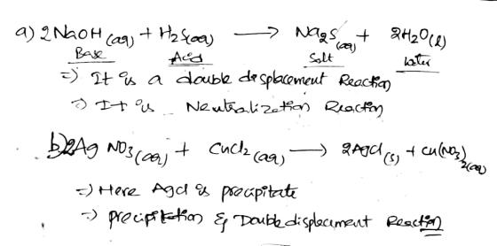 acces Water a) 2NaOH (aq) + H2Scoa) - Nagscast QH2O (8) - Base Aid 3) Itº a double desplacement Reaction) Its Neatralization