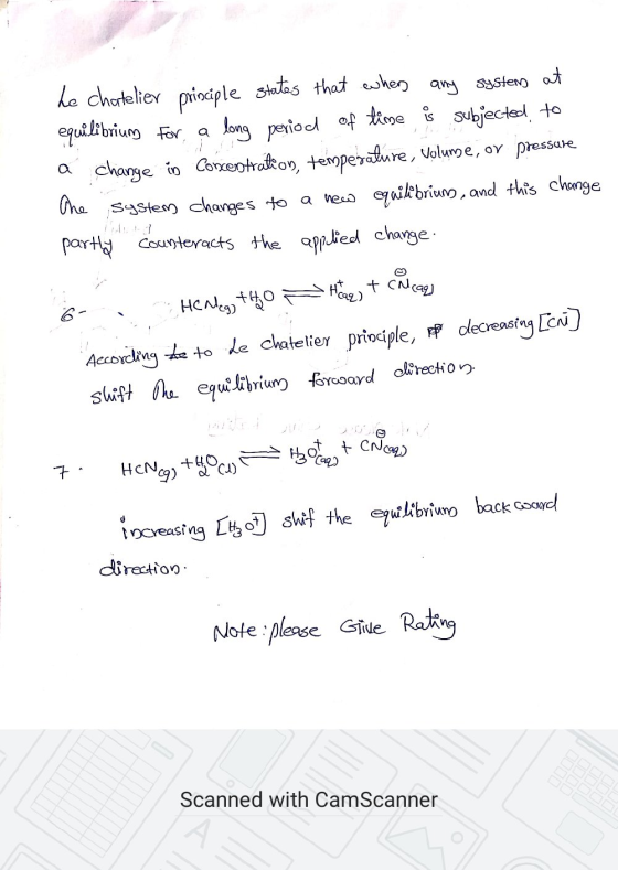 he chatelier principle states that where any systems at equilibrium for a long period of time is subjected to a change in Con