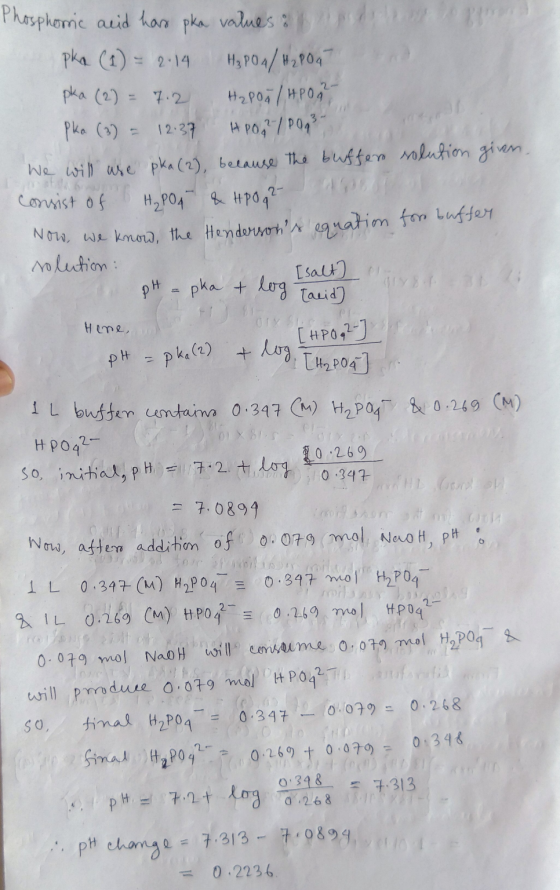 Phosphoric acid hans pka values a n d tour offront pka (1) = 2.14 H₂PO4/H₂PO4 pka (2) = 7.2 H₂poa / HP09 pko (3) = 12.37 APO
